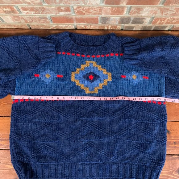 Vintage 90's Chunky Knit Americana Denim Western Mesa Santa Fe Pullover Sweater - Picture 14 of 16